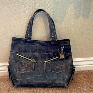 Dooney & Bourke Blue Croc Embossed Leather Top Handle Shoulder Bag Purse